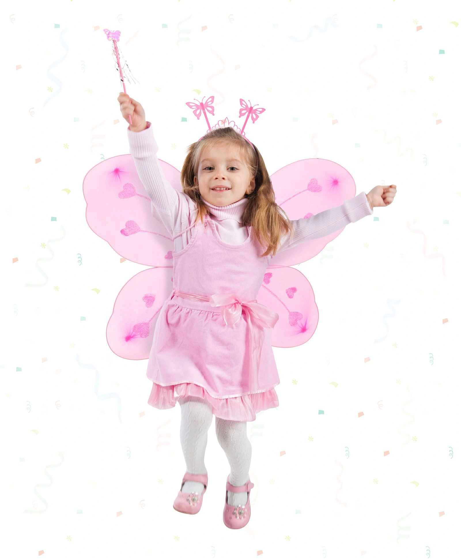 Pembe Kelebek Kız Seti – 50 Cm Kelebek Kanadı, Taç Ve Asa