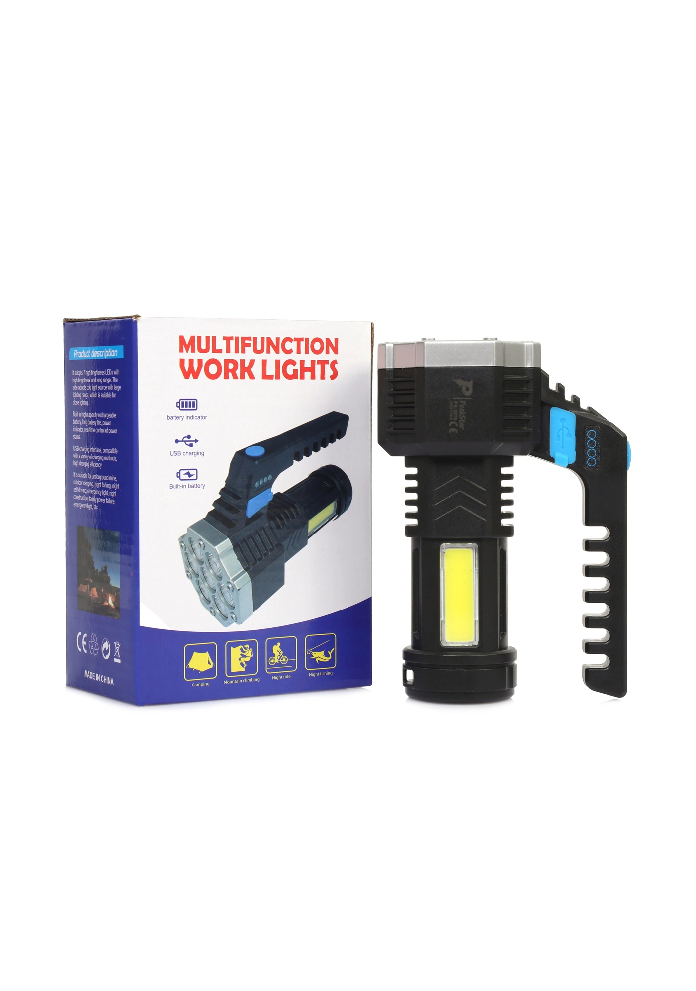 Ps-3879 Usb Şarj Göstergeli Şarj Edilebilir 7*Xpe +Cob Led El Feneri