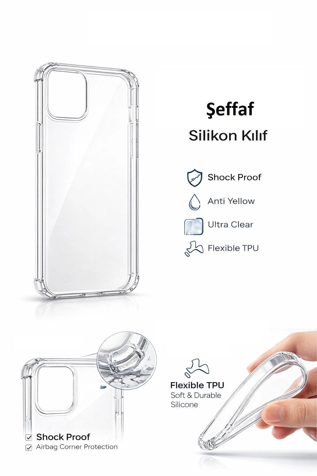 Samsung Galaxy A07 Uyumlu Şeffaf Silikon Telefon Kılıfı Esnek Darbe Koruyucu