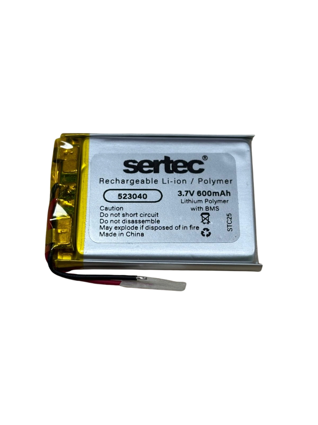 Sertec 523040 3.7V 600 Mah Li-Polymer Pil (Devreli/1.5A)