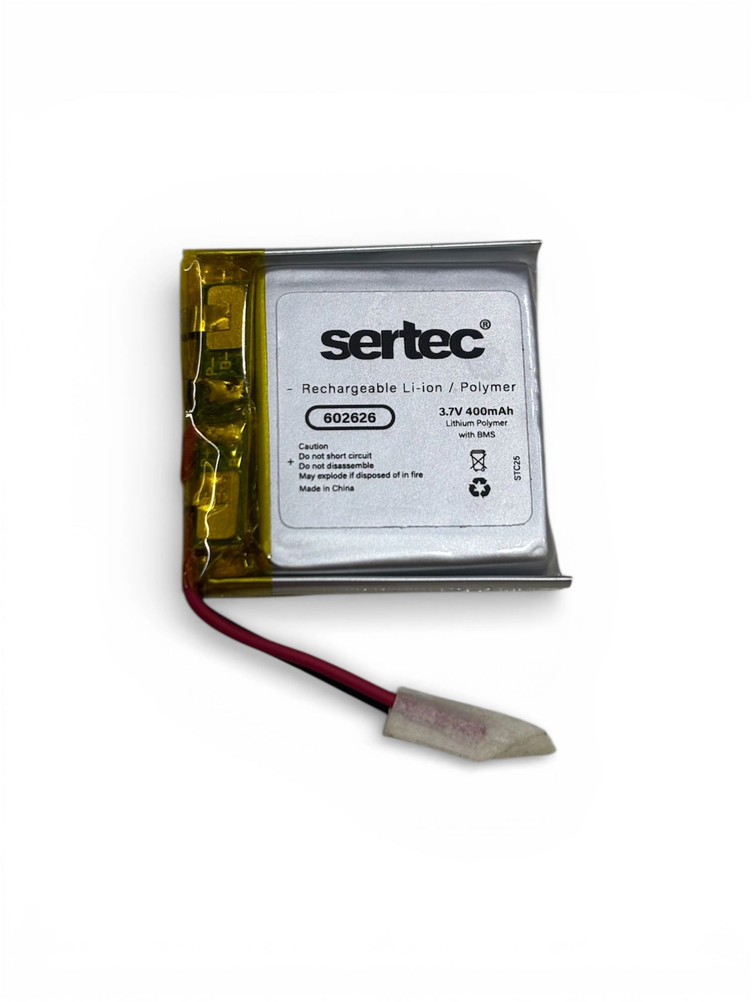 Sertec 602626 3.7V 400Mah Li-Polymer Pil (Devreli/1.5A)