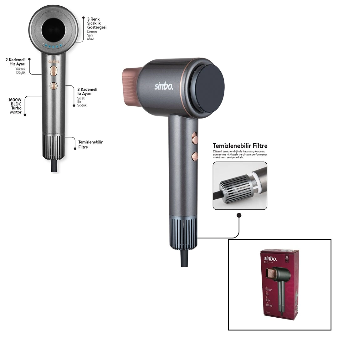 Sinbo Shd-1717 Bldc Turbo Motor Tokmak Model Saç Kurutma Makinesi 1600W 2-Kdm.hız ...