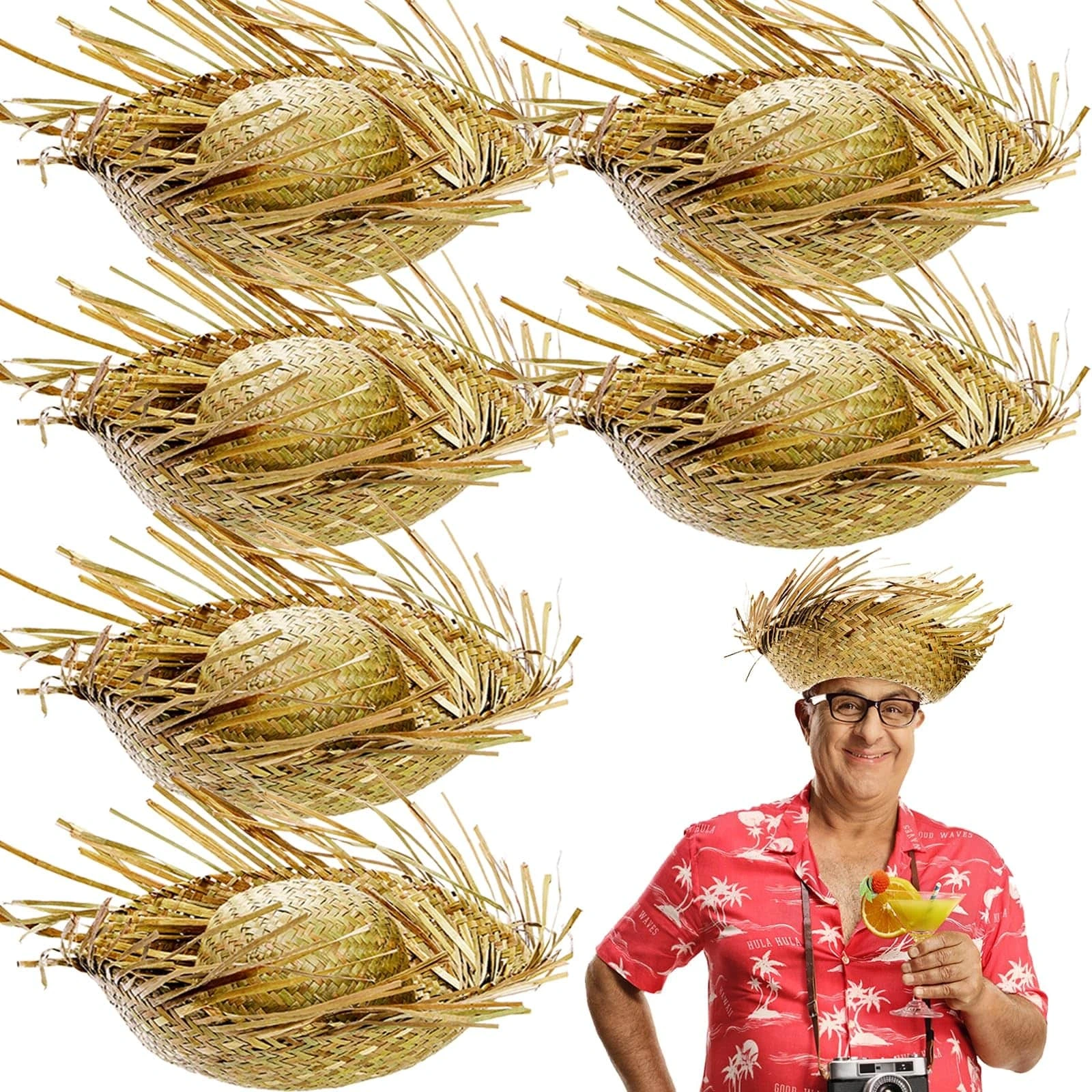Tropikal Parti Naturel Hasır Hawaii Şapkası 13X36 Cm