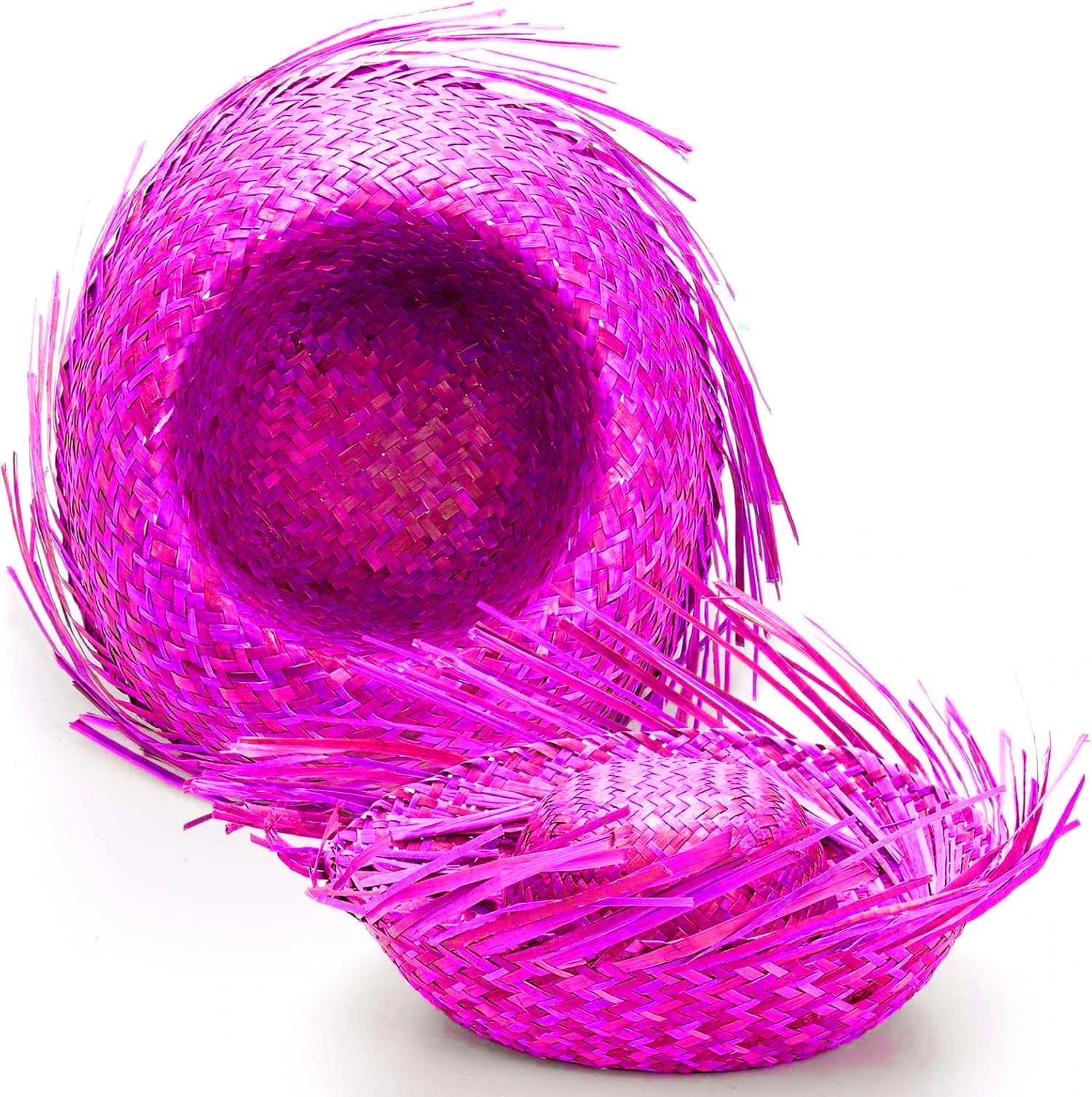 Tropikal Parti Pembe Fuşya Hasır Hawaii Şapkası 13X36 Cm