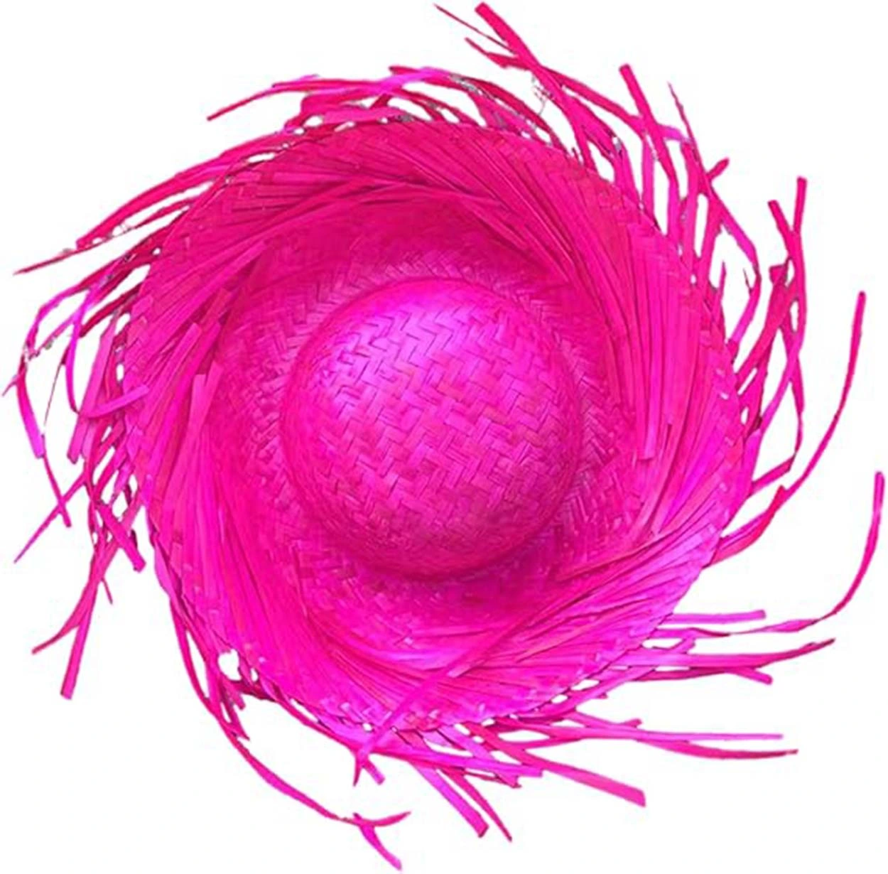 Tropikal Parti Pembe Fuşya Hasır Hawaii Şapkası 13X36 Cm