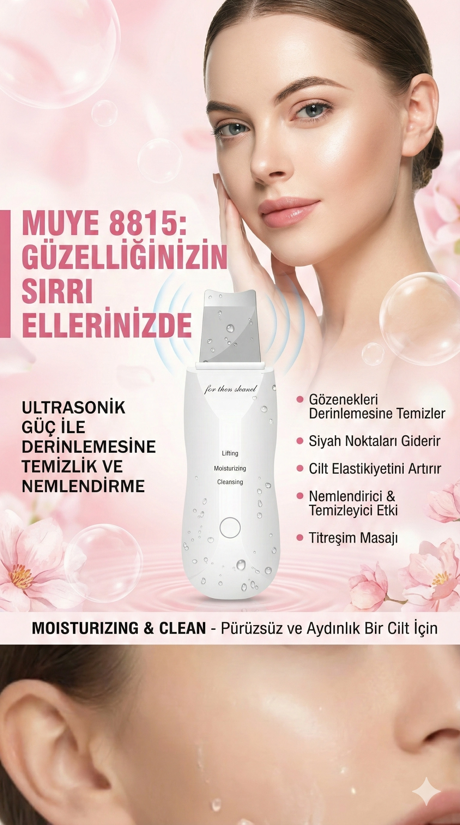 Ultrasonik Spatula Yüz Akne Giderici Siyah Nokta Temizleme Cihazı