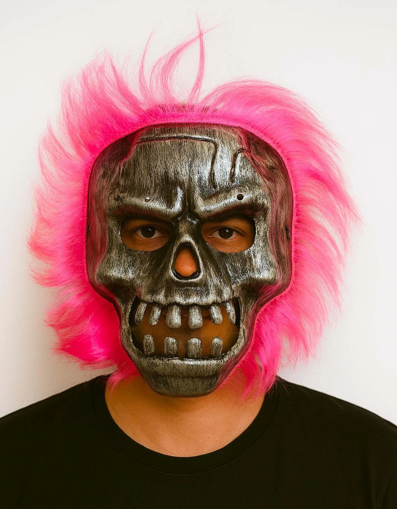 Wild Skull - Gümüş Kafatası Pembe Saçlı İskelet Maske