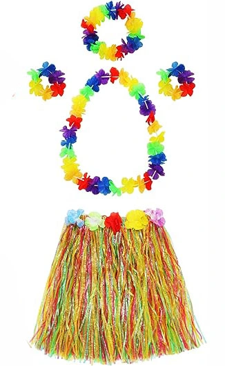 Renkli Hawaii Etek 40 Cm Ve 4’Lü Hawaii Seti