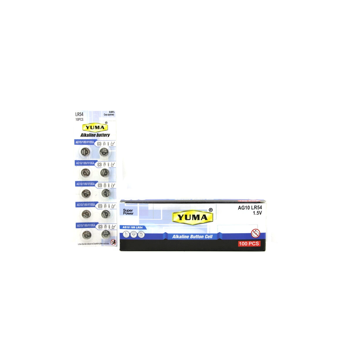 Ym-9 Ag10 Lr-54 Düğme Pil Alkalin 1.5V 10Lu Kart