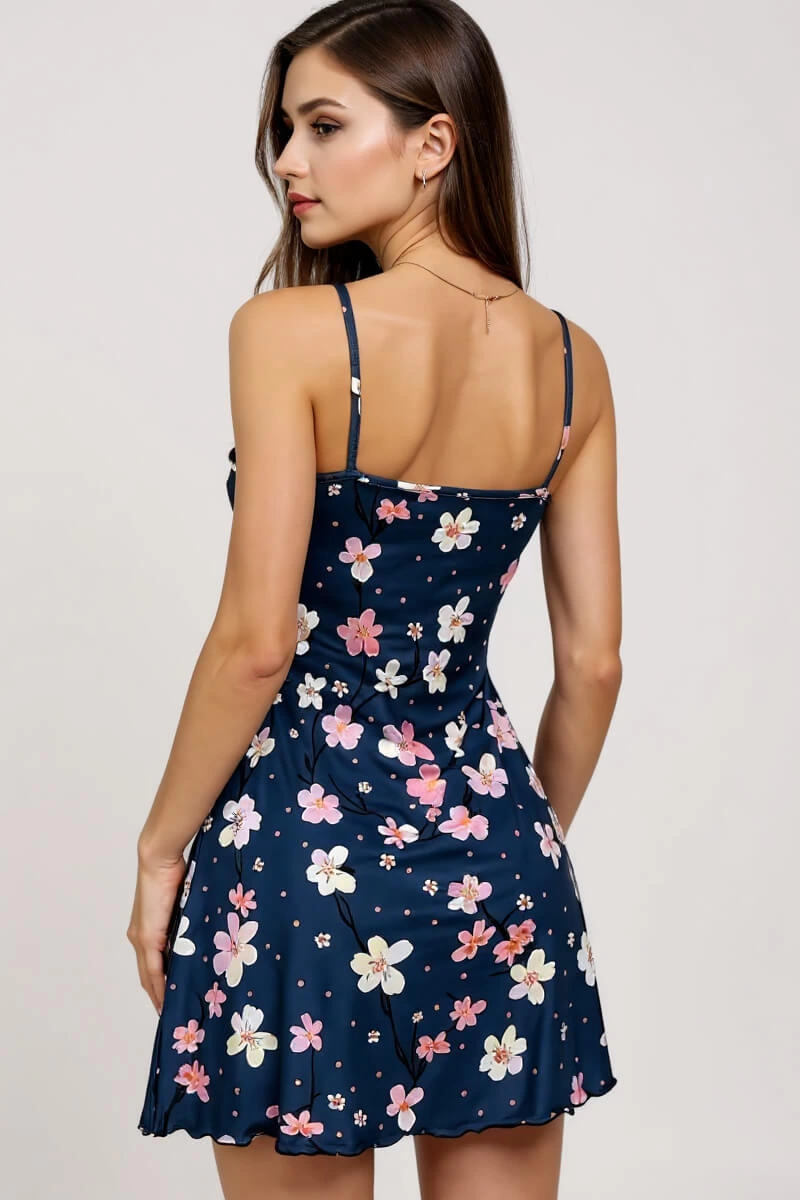 Leyna Çi̇çek Desenli̇ Mavi̇ Askılı Geceli̇k