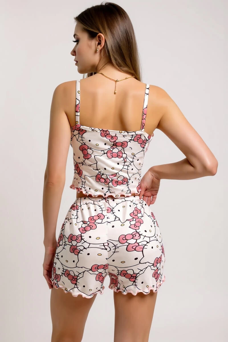 Leyna Hello Ki̇tty Baskılı Askılı Şortlu Pi̇jama Takımı