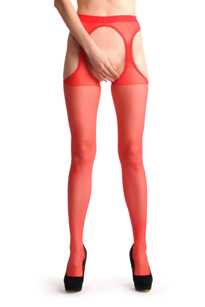 Leyna Kırmızı Kenarları Dantelli̇ Özel Bölgesi̇ Açık Külotlu Çorap