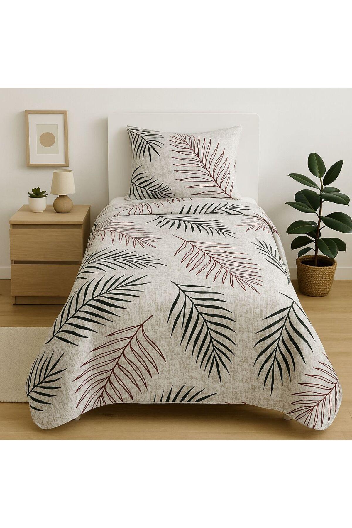 %100 Pamuk Tek Ki̇şi̇li̇k Pi̇ke Seti̇ Elyaf Dolgulu Kapıtone Yaprak Desenli̇