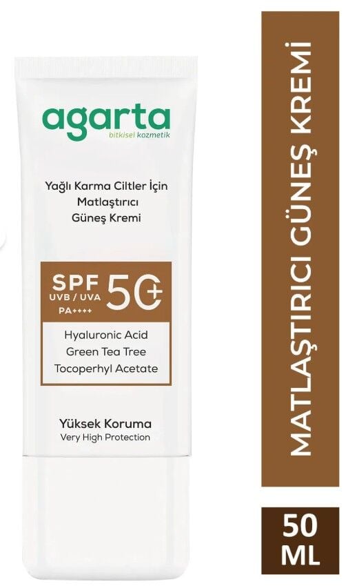 Agarta Doğal Güneş Kremi̇ Yağlı Karma Ci̇ltler İçi̇n Matlaştırıcı 50 Spf 50 Ml