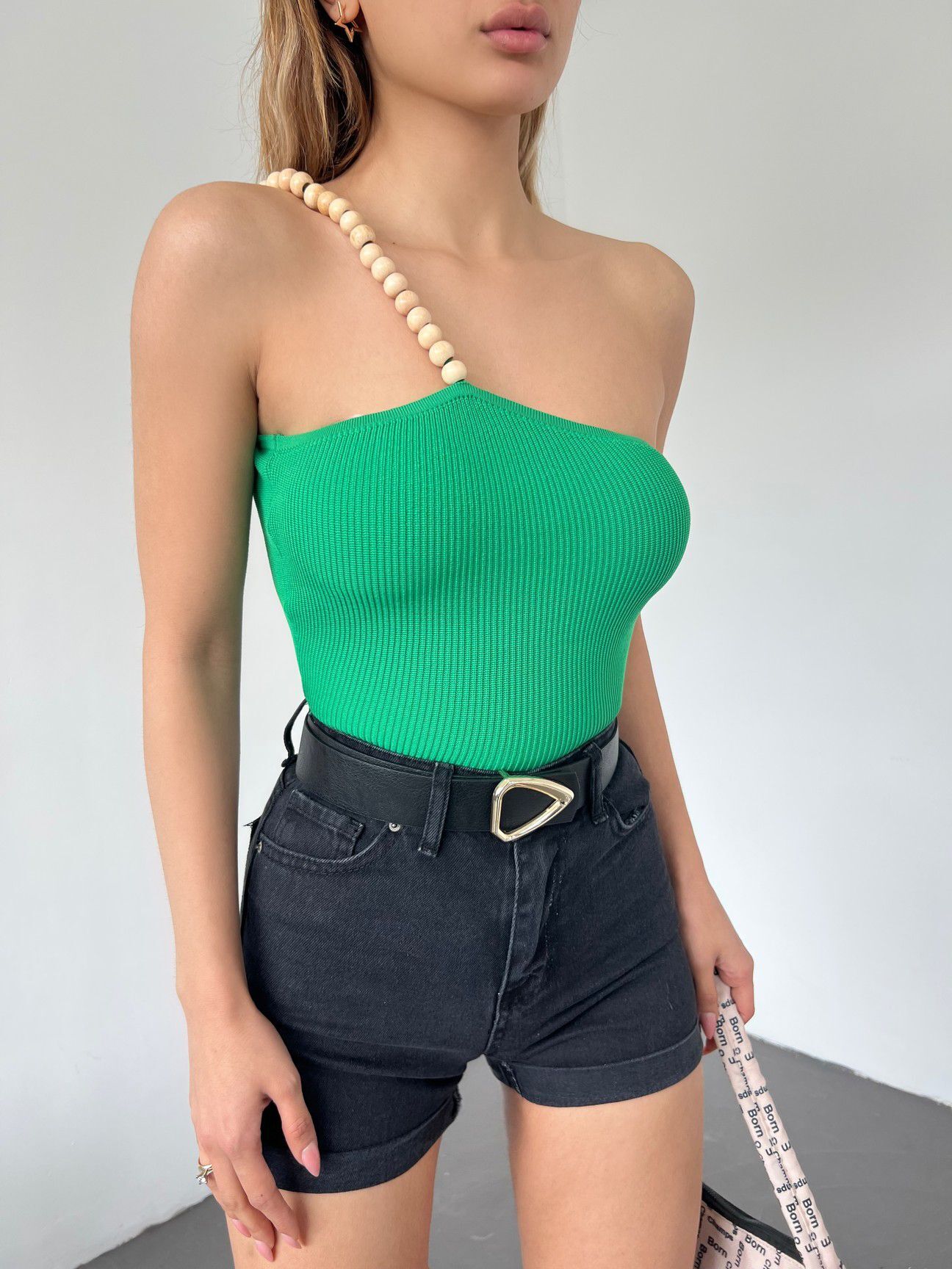 Ahşap Boncuklu Tri̇ko Bluz-Yeşi̇l