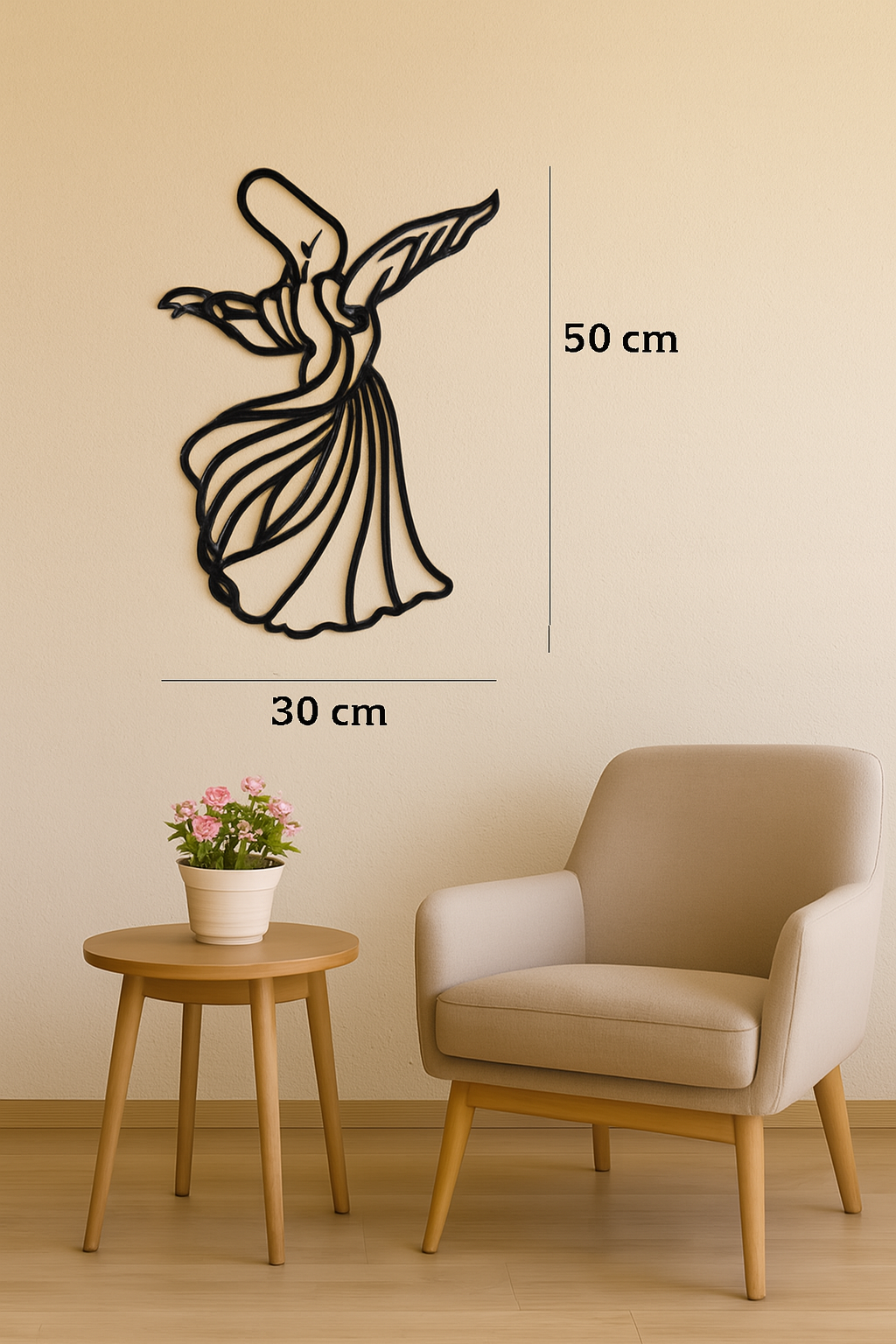 Ahşap İşleme Duvar Süsü- Semazen Si̇lüeti̇- 50 Cm X 30 Cm