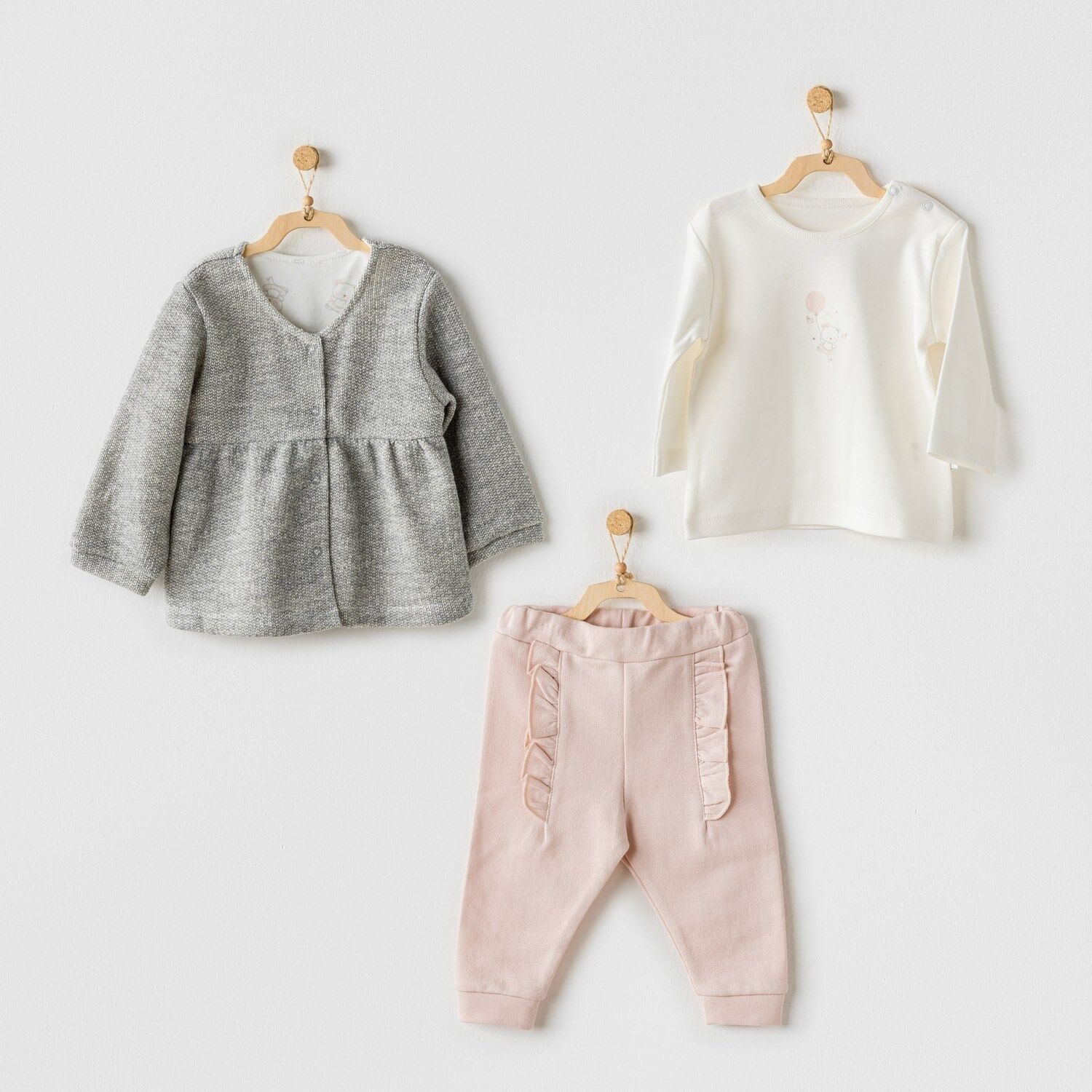 Andywawa Ac24128 Balleri̇na 3Lü Bebe Takım Grey Ecru Pi̇nk
