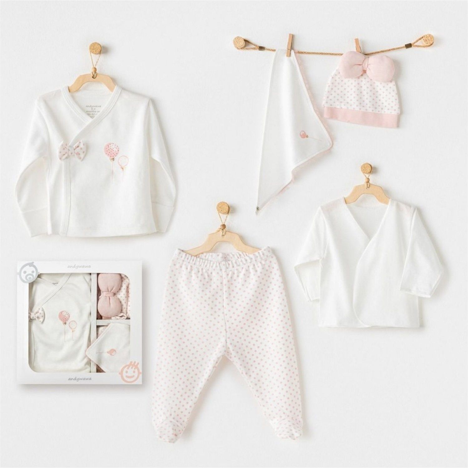 Andywawa Ac25550 Newborn Set Pınk Baloons 5 Li̇ Hastane Çıkışı Ekru