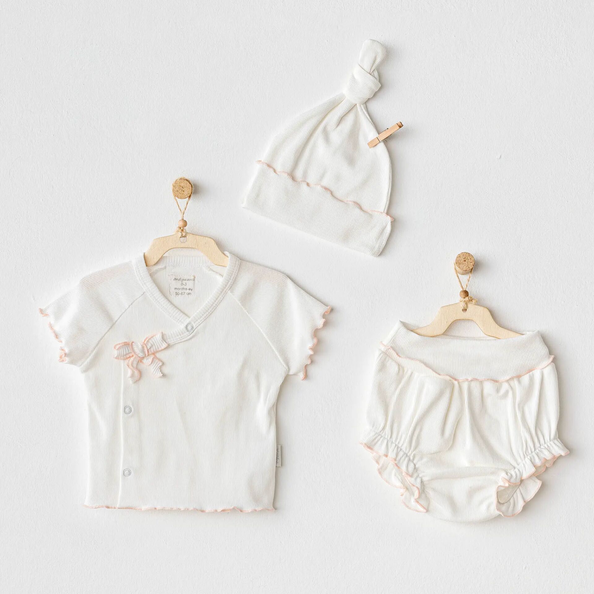 Andywawa Ac25899 3 Lü Basi̇c Bebe Takım Ekru