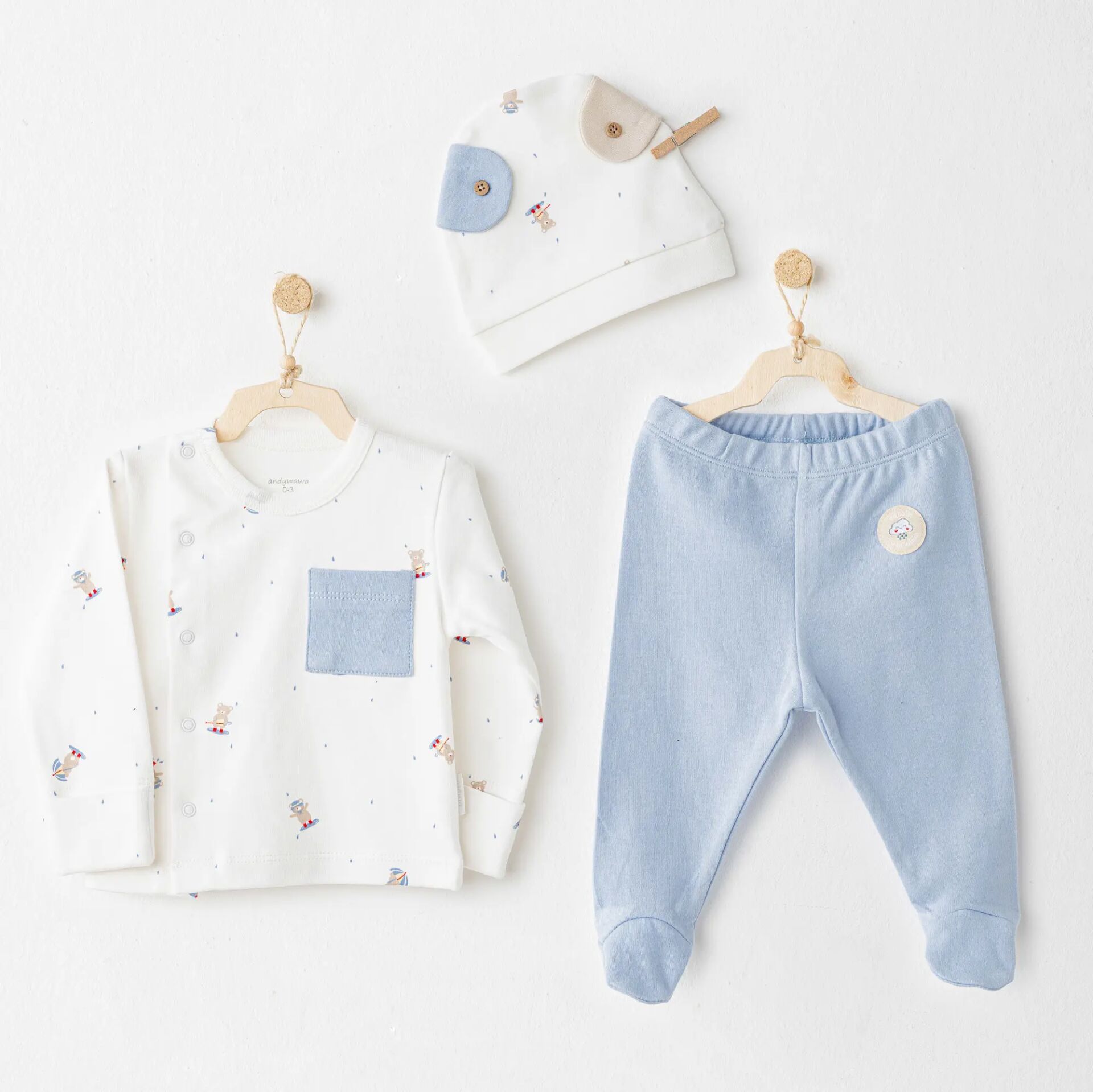 Andywawa Ac26073 Hat Set Rai̇nbow 3 Lü Zıbın Takım Blue