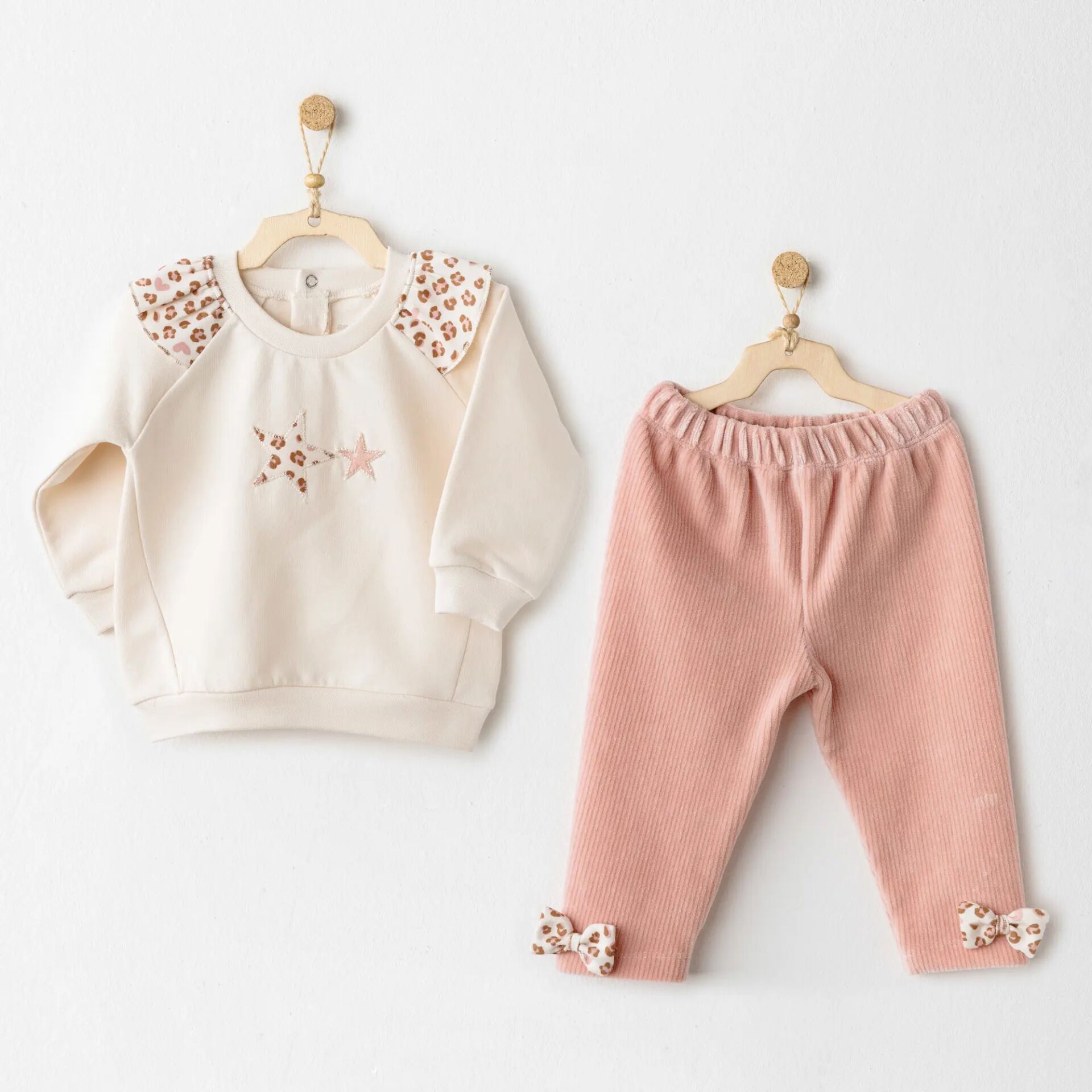 Andywawa Ac26236 Li̇ttle Leopard 2 Li̇ Takım Ecru Pi̇nk