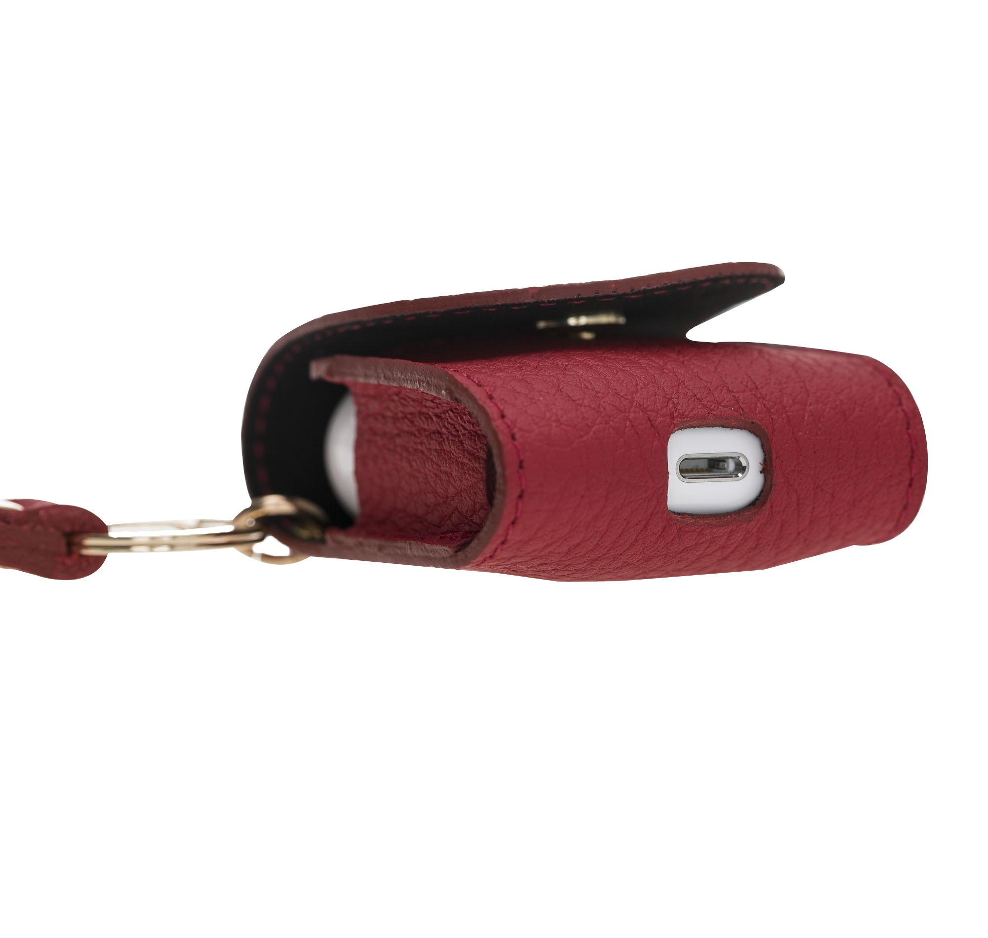 Apple Ai̇rpods 2.Nesi̇l Uyumlu Deri̇ Kılıf Mai̇ Snap Erc2 Kırmızı