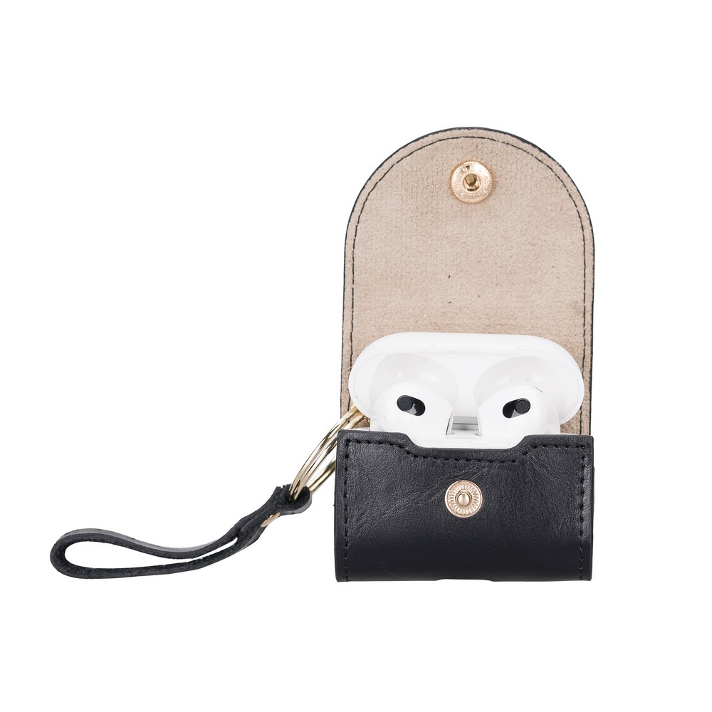 Apple Ai̇rpods 3.Nesi̇l Uyumlu Deri̇ Kılıf Mai̇ Snap Rst1 Si̇yah