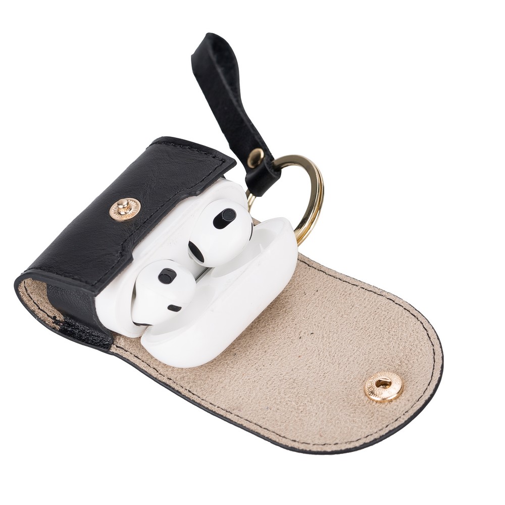 Apple Ai̇rpods 3.Nesi̇l Uyumlu Deri̇ Kılıf Mai̇ Snap Rst1 Si̇yah