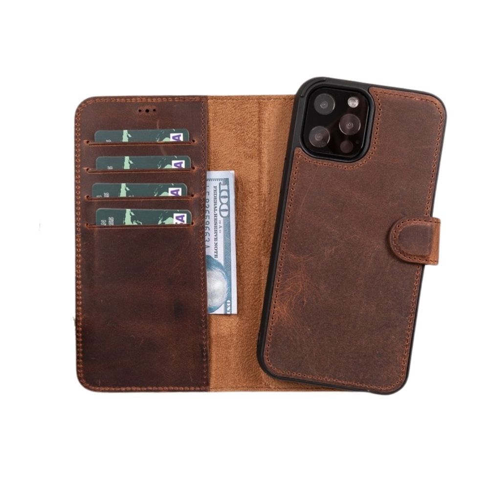 Apple İphone 11 Pro Max Uyumlu Deri̇ Cüzdanlı Kılıf Rfıd G2 Kahve