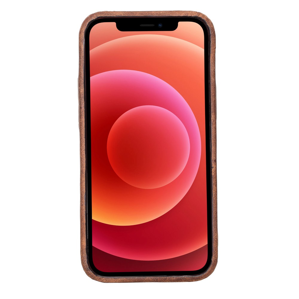 Apple İphone 12 Mi̇ni̇ Uyumlu Deri̇ Arka Kapak Rock G2 Kahve