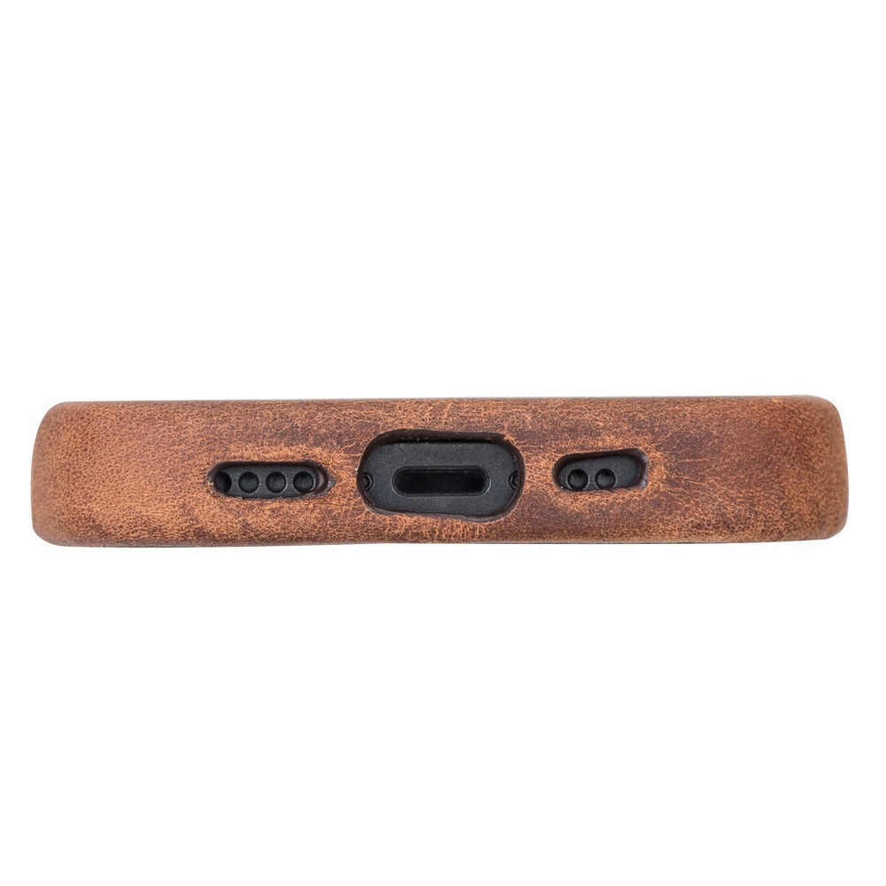 Apple İphone 12 Mi̇ni̇ Uyumlu Deri̇ Arka Kapak Rock G2 Kahve