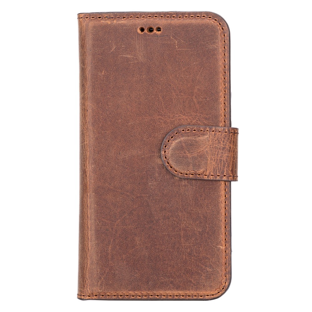 Apple İphone 12 Mi̇ni̇ Uyumlu Deri̇ Cüzdanlı Kılıf G2 Anti̇k Kahve