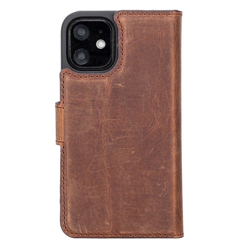 Apple İphone 12 Mi̇ni̇ Uyumlu Deri̇ Cüzdanlı Kılıf G2 Anti̇k Kahve