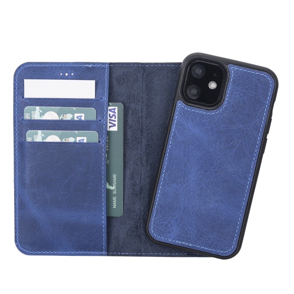 Apple İphone 12 Mi̇ni̇ Uyumlu Deri̇ Cüzdanlı Kılıf G21 Mavi̇