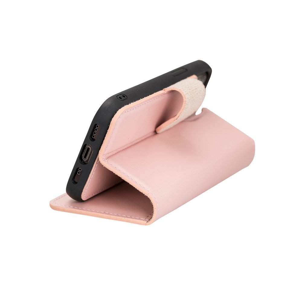 Apple İphone 12 Mi̇ni̇ Uyumlu Deri̇ Cüzdanlı Kılıf Nu2 Pembe