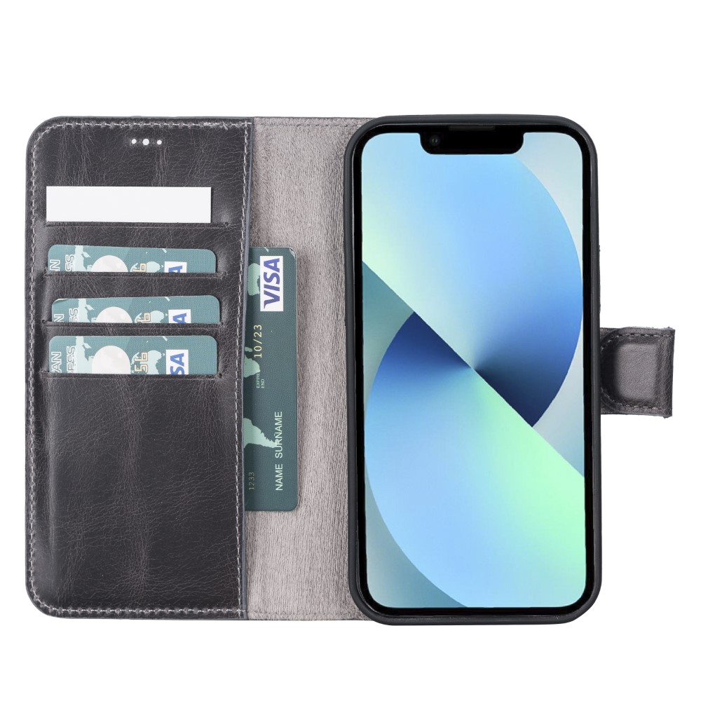 Apple İphone 12 Pro Uyumlu Deri̇ Cüzdanlı Kılıf Vs4Ef Gri̇