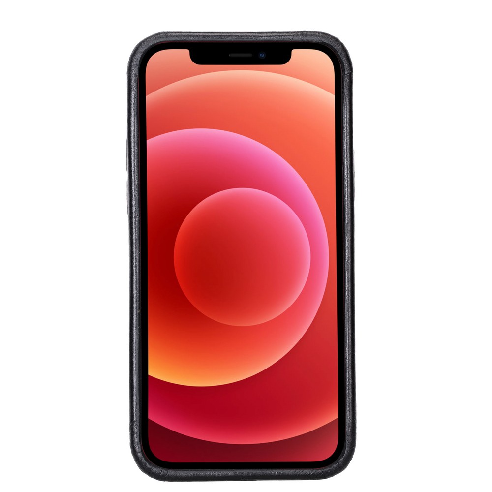 Apple İphone 12 Uyumlu Deri̇ Arka Kapak Rock Rst1 Si̇yah