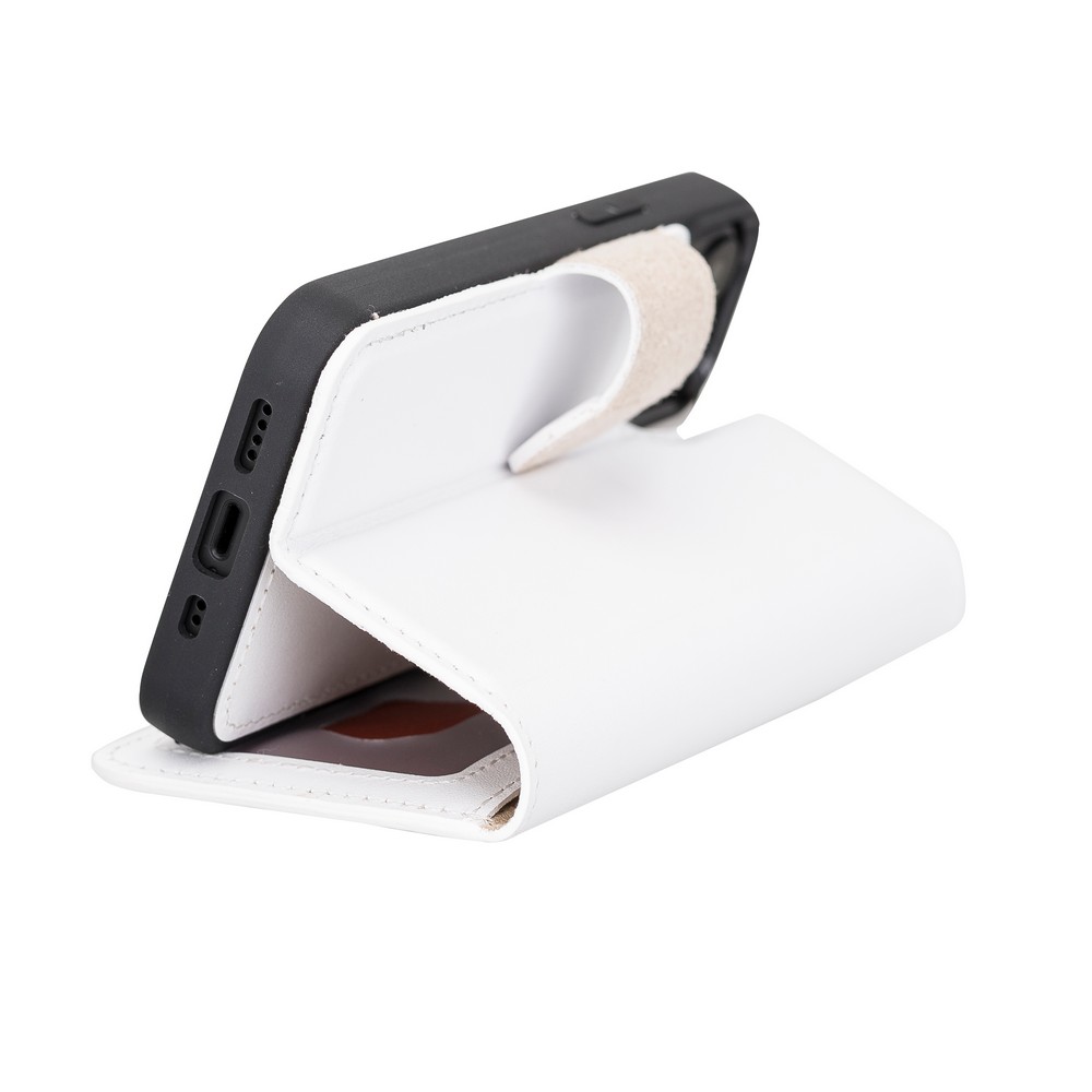 Apple İphone 13 Mi̇ni̇ Uyumlu Deri̇ Cüzdanlı Kılıf F3 Beyaz