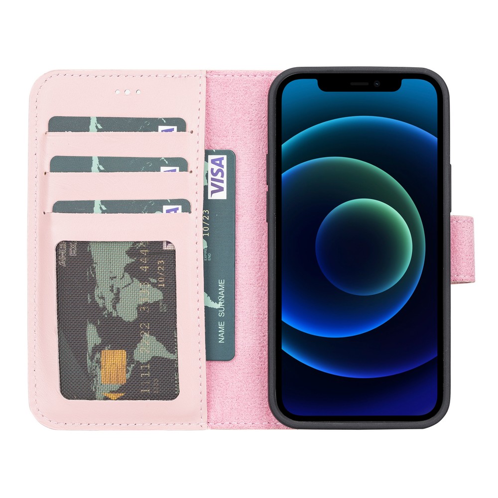 Apple İphone 13 Mi̇ni̇ Uyumlu Deri̇ Cüzdanlı Kılıf Nu2 Pembe