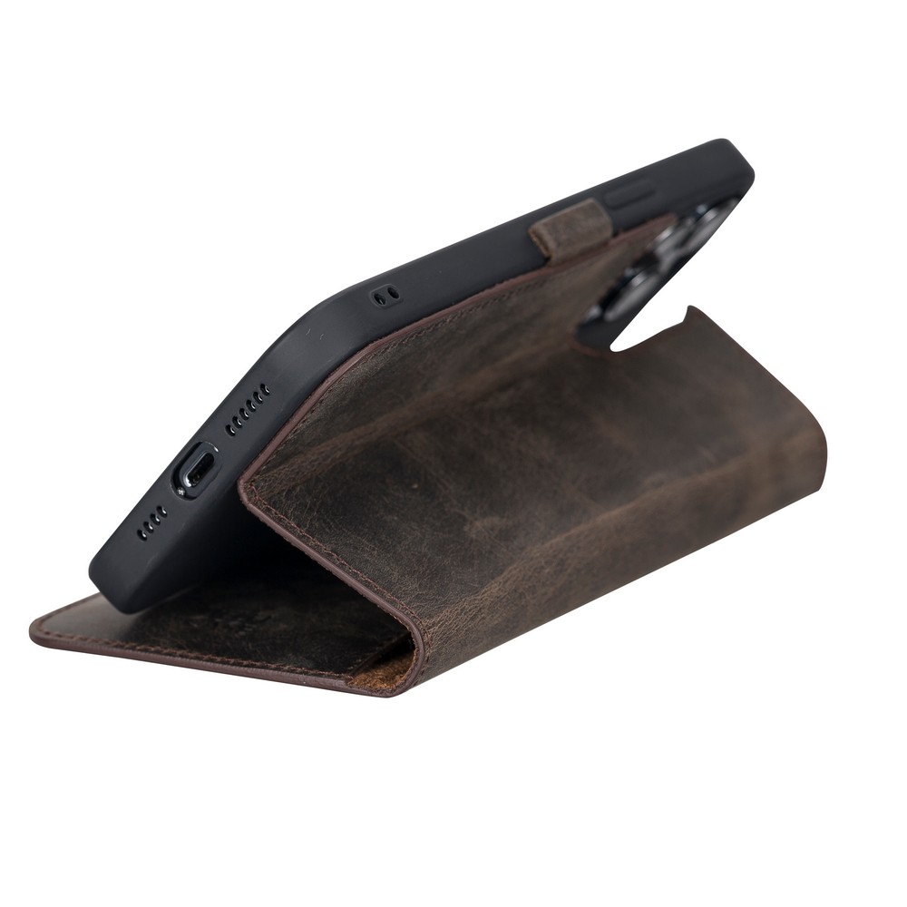 Apple İphone 13 Pro Max Uyumlu Deri̇ Cüzdanlı Kılıf Acı Kahve