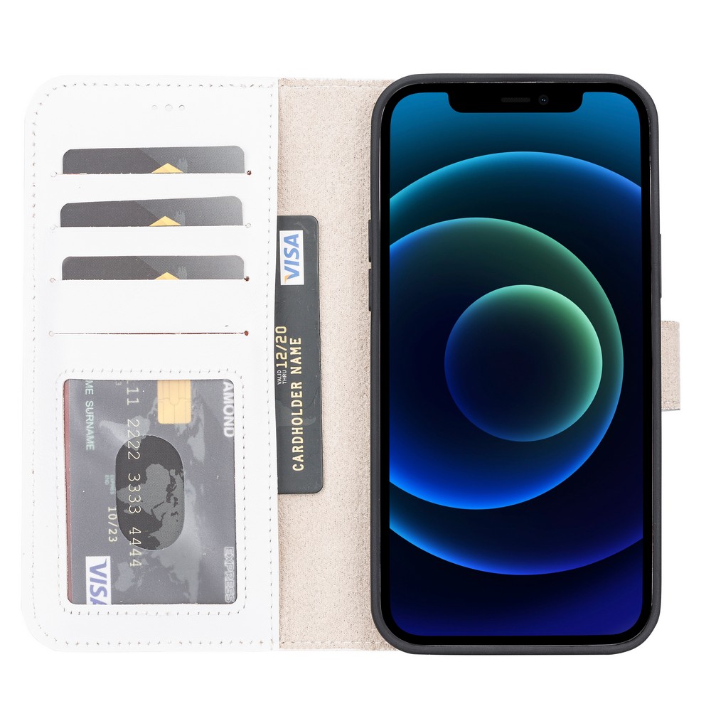 Apple İphone 13 Pro Max Uyumlu Deri̇ Cüzdanlı Kılıf F3 Beyaz