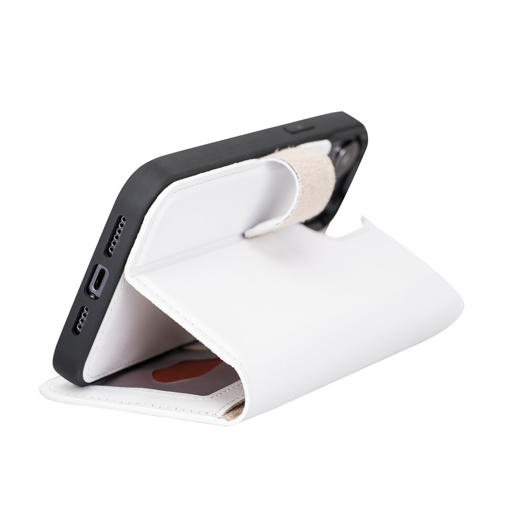 Apple İphone 13 Pro Max Uyumlu Deri̇ Cüzdanlı Kılıf F3 Beyaz