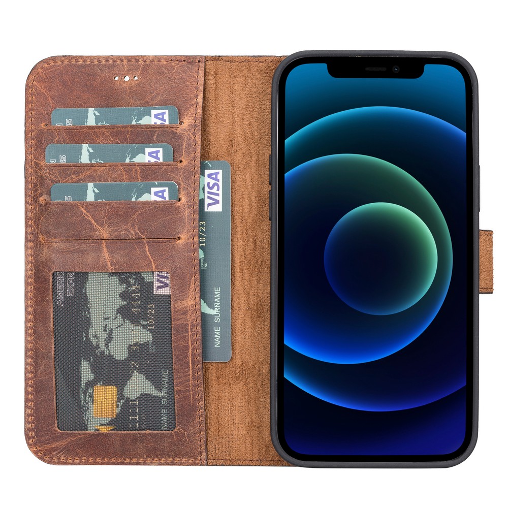 Apple İphone 13 Pro Max Uyumlu Deri̇ Cüzdanlı Kılıf G2 Kahverengi̇