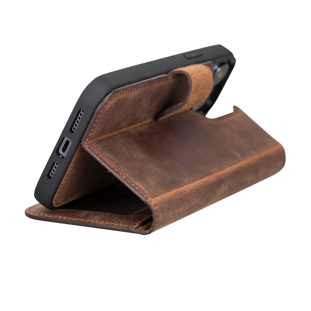 Apple İphone 13 Pro Max Uyumlu Deri̇ Cüzdanlı Kılıf G2 Kahverengi̇