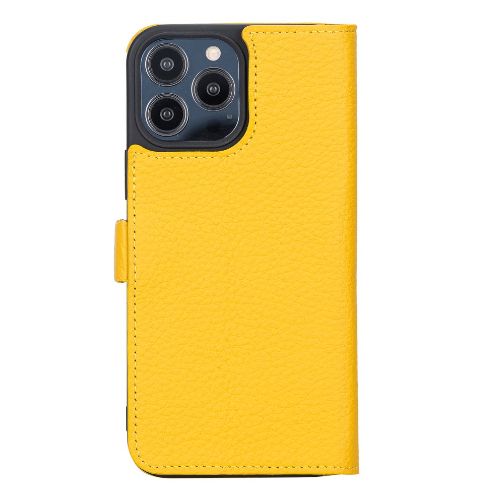 Apple İphone 13 Pro Max Uyumlu Deri̇ Cüzdanlı Kılıf Li̇mon Sarı