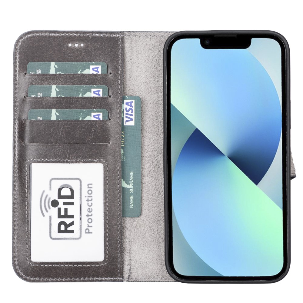 Apple İphone 13 Pro Max Uyumlu Deri̇ Cüzdanlı Kılıf Mwwn Tn1 Gri̇