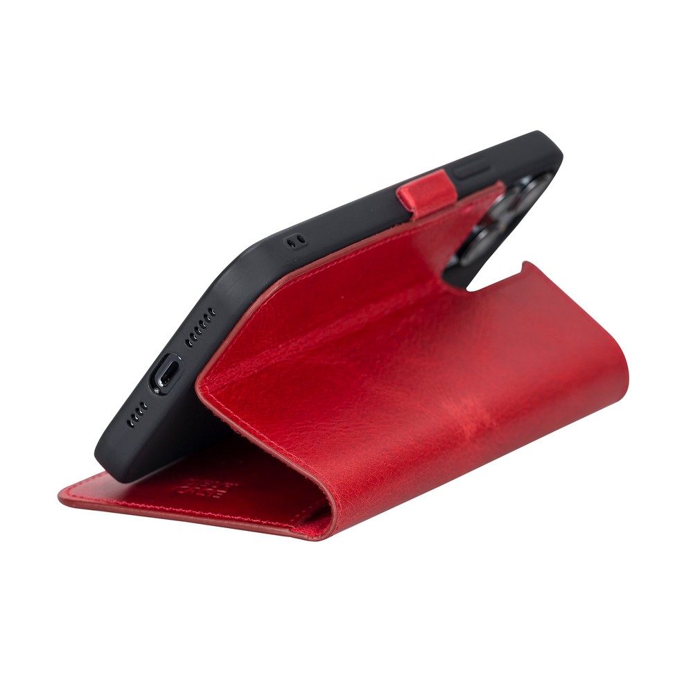 Apple İphone 13 Pro Max Uyumlu Deri̇ Cüzdanlı Kılıf Nar Çi̇çeği̇