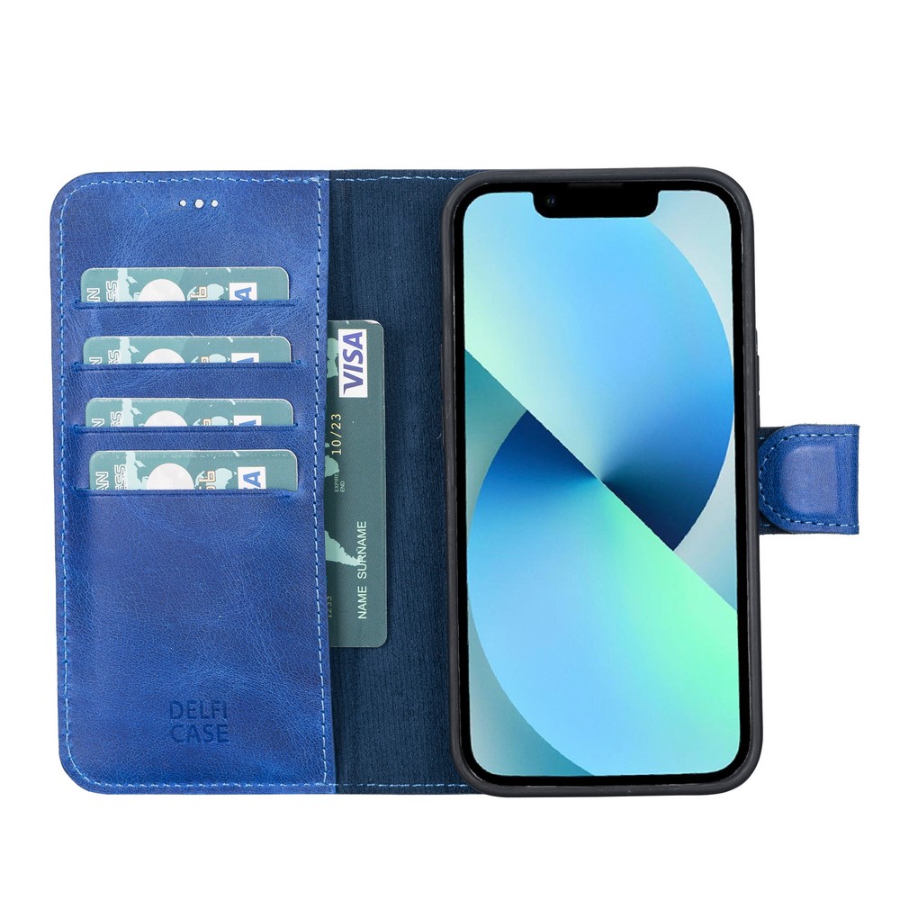 Apple İphone 13 Pro Max Uyumlu Deri̇ Cüzdanlı Kılıf Okyanus Mavi̇