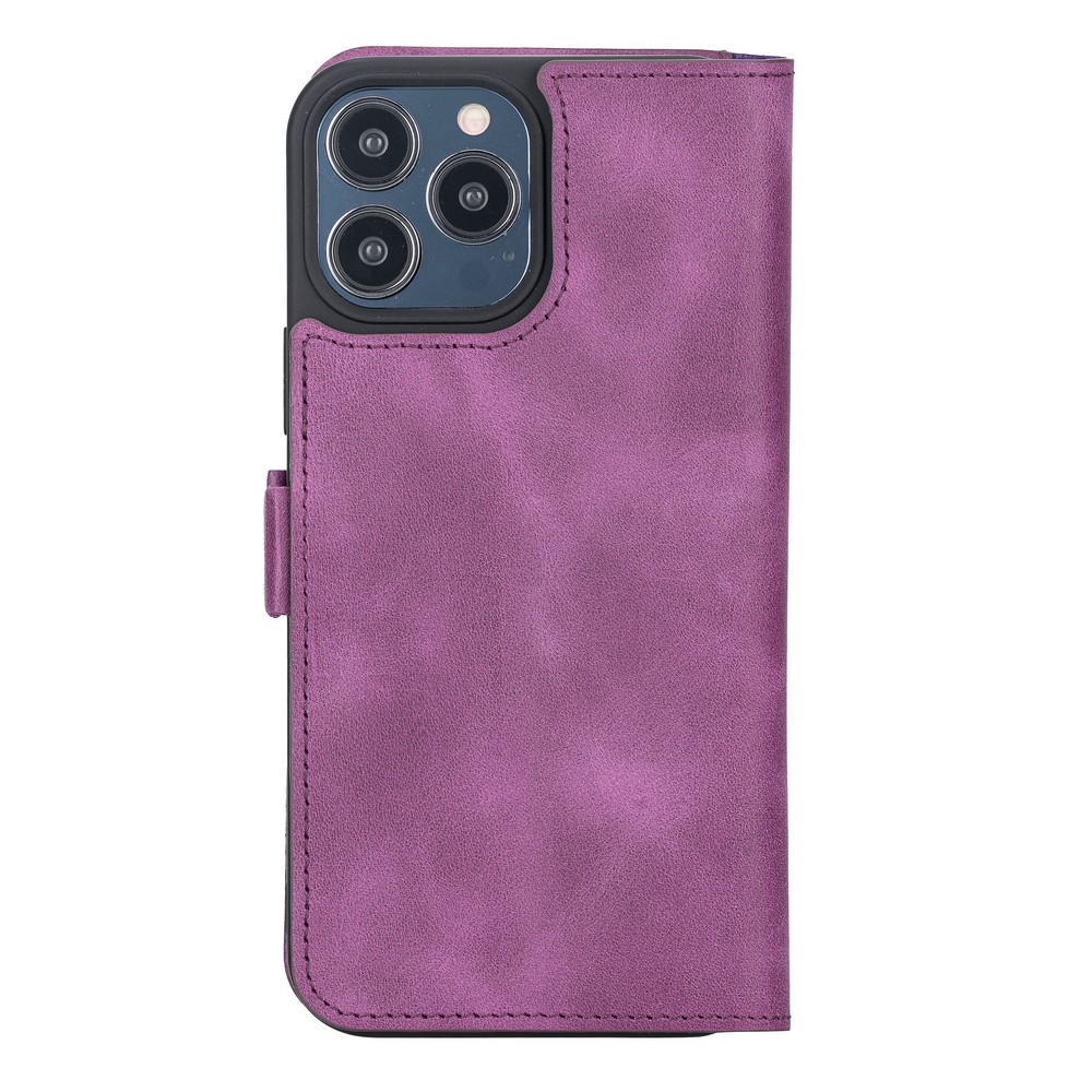 Apple İphone 13 Pro Max Uyumlu Deri̇ Cüzdanlı Kılıf Rusti̇k Mor