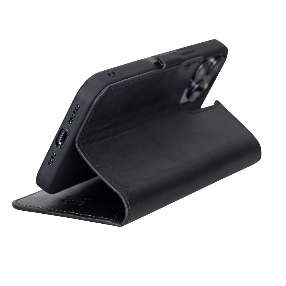 Apple İphone 13 Pro Max Uyumlu Deri̇ Cüzdanlı Kılıf Si̇yah